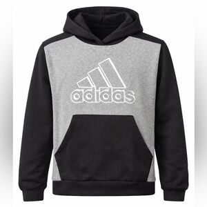 Adidas Youth Hoodie XL (18/20) Black Gray Heather Pullover Logo Sweatshirt NWT